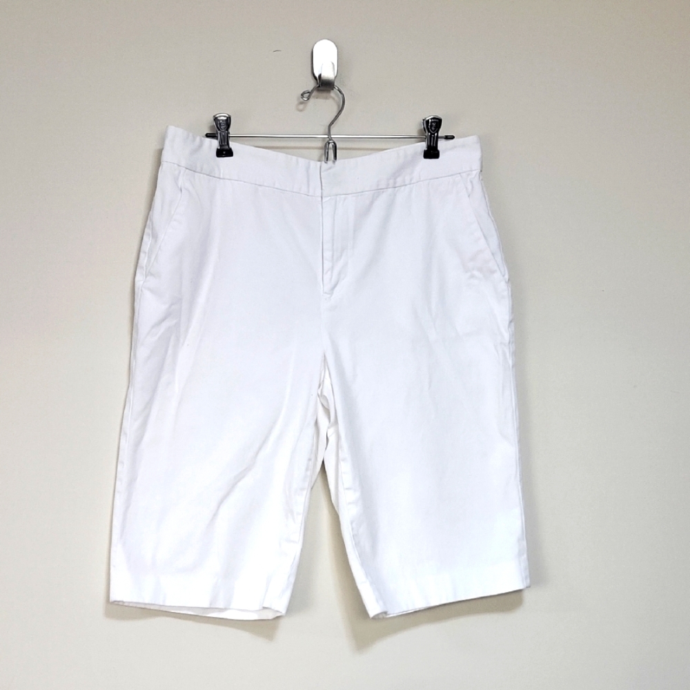 LAUREN RALPH LAUREN White Cotton Front Pockets 13" Long Inseam Bermuda Shorts